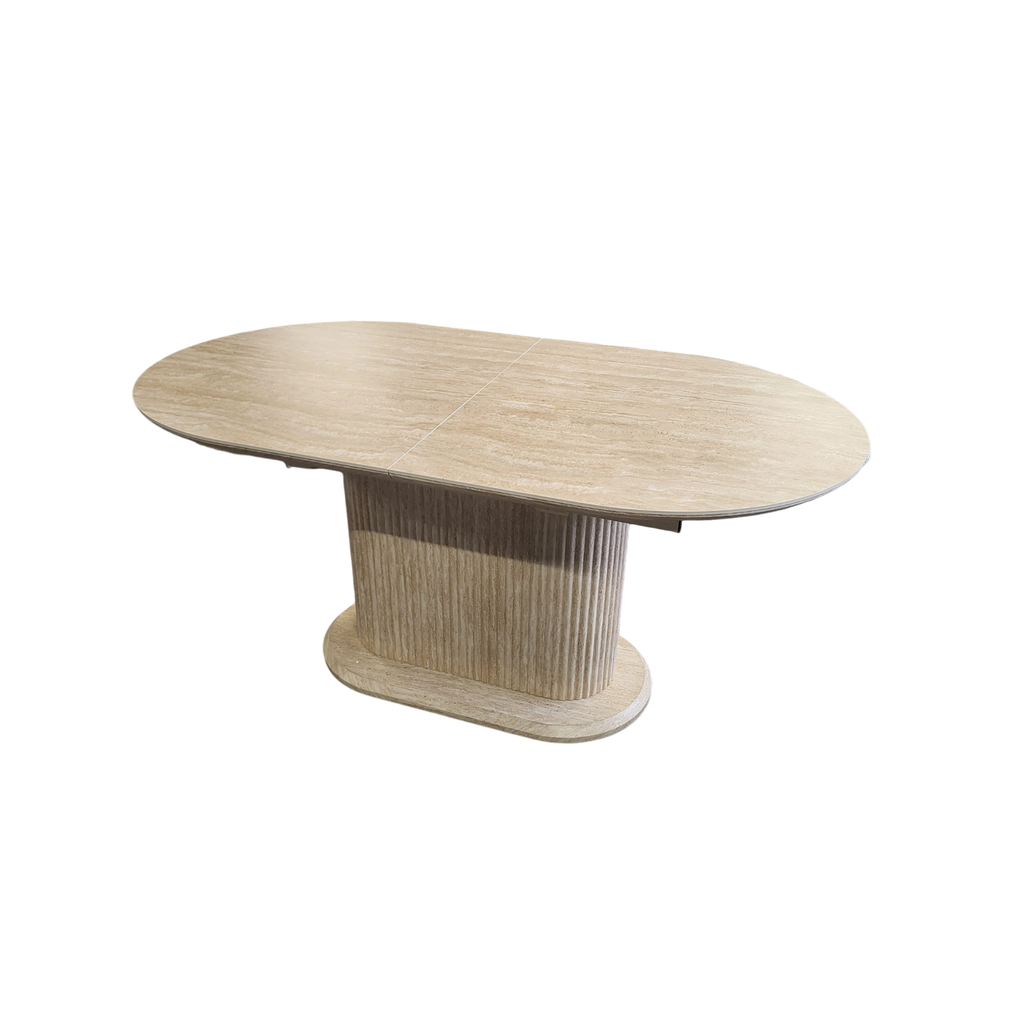 Table à manger rallonge VANESSA plateau céramique effet travertin - Pied central - 160 à 200 cm sku 21