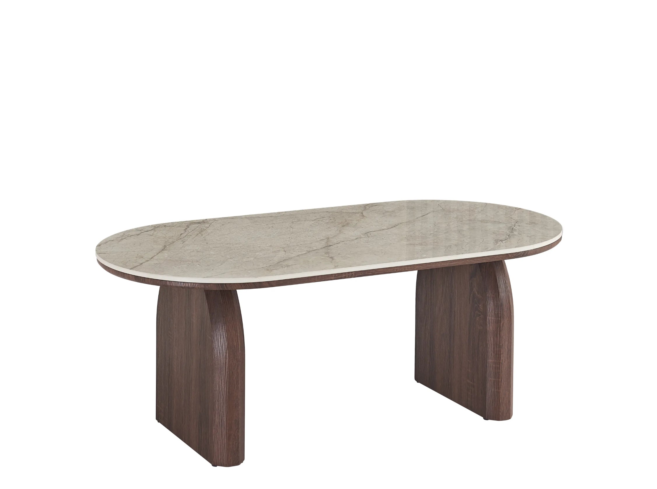 Table basse SHAKESPEARE - Plateau en céramique gris et pieds effet noyer - REF 1038