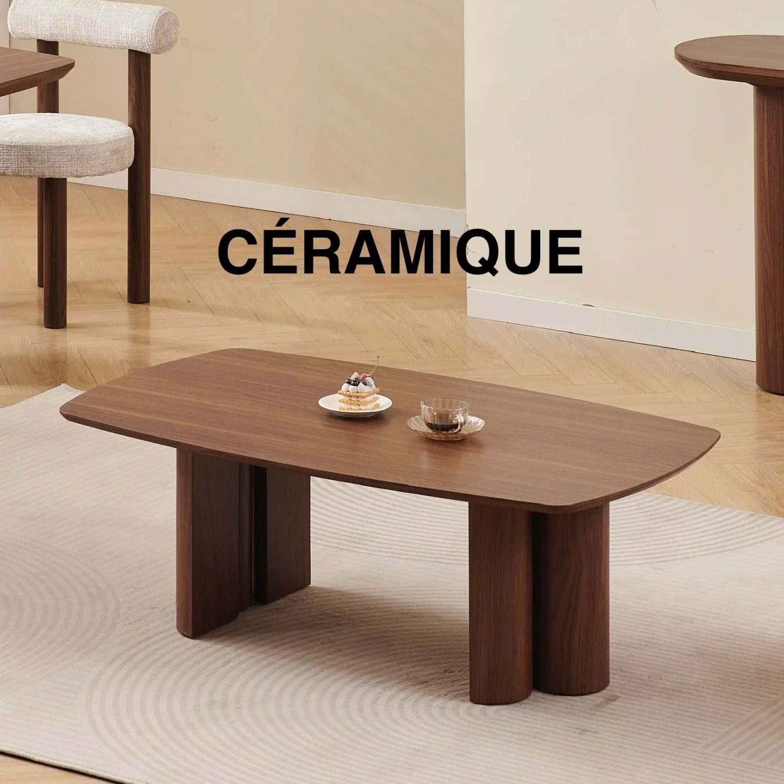 Table basse TRINITY - Plateau céramique noyer - 120 cm - REF 139