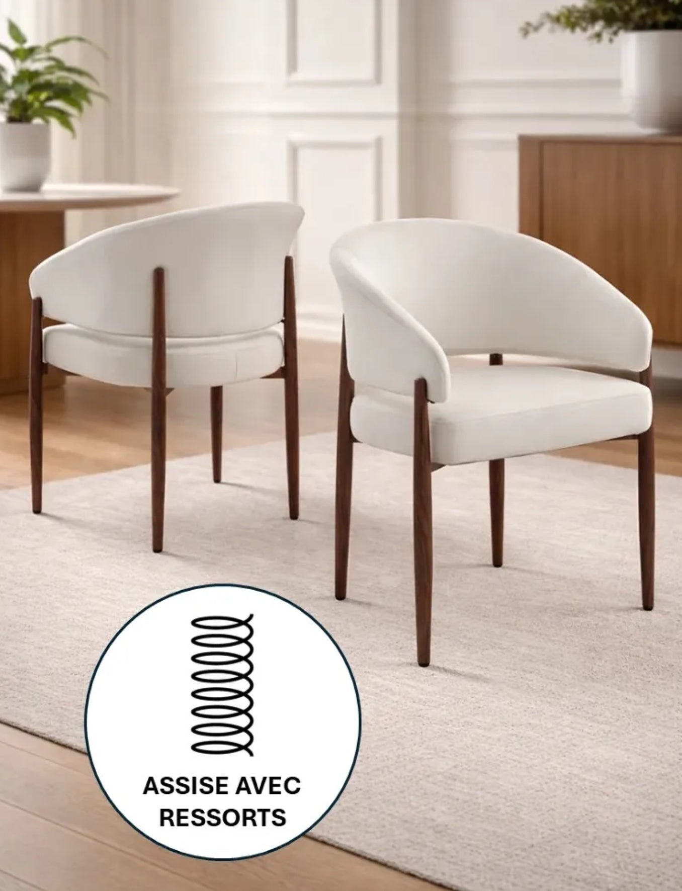 Chaise CHARLY - Pieds noyer velours beige - REF 213