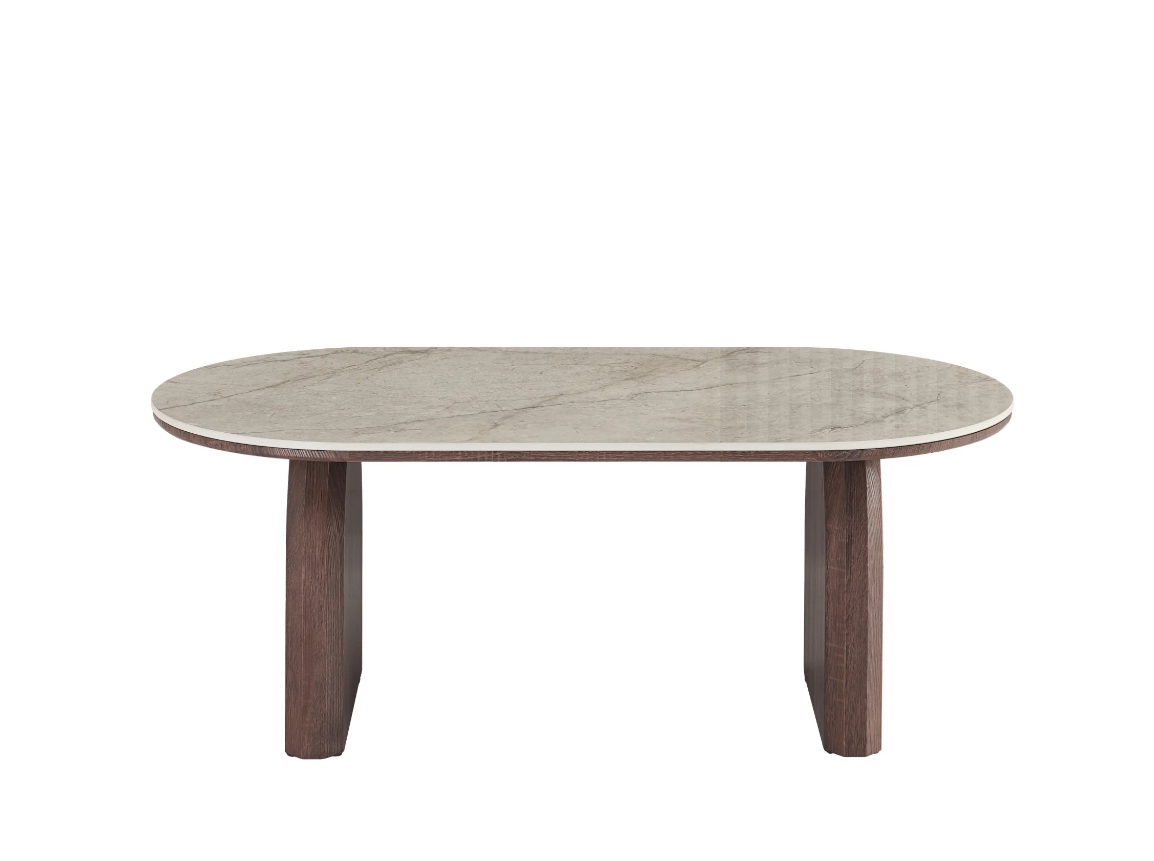 Table basse SHAKESPEARE - Plateau en céramique gris et pieds effet noyer - REF 1038