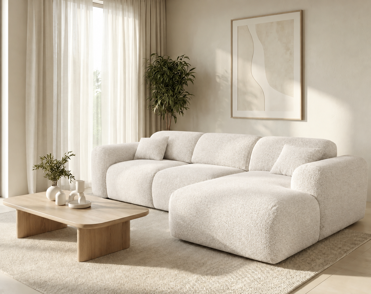 Canapé convertible électrique CLOUD Angle Droit - Tissus : SIC ONYX 1 Ivory