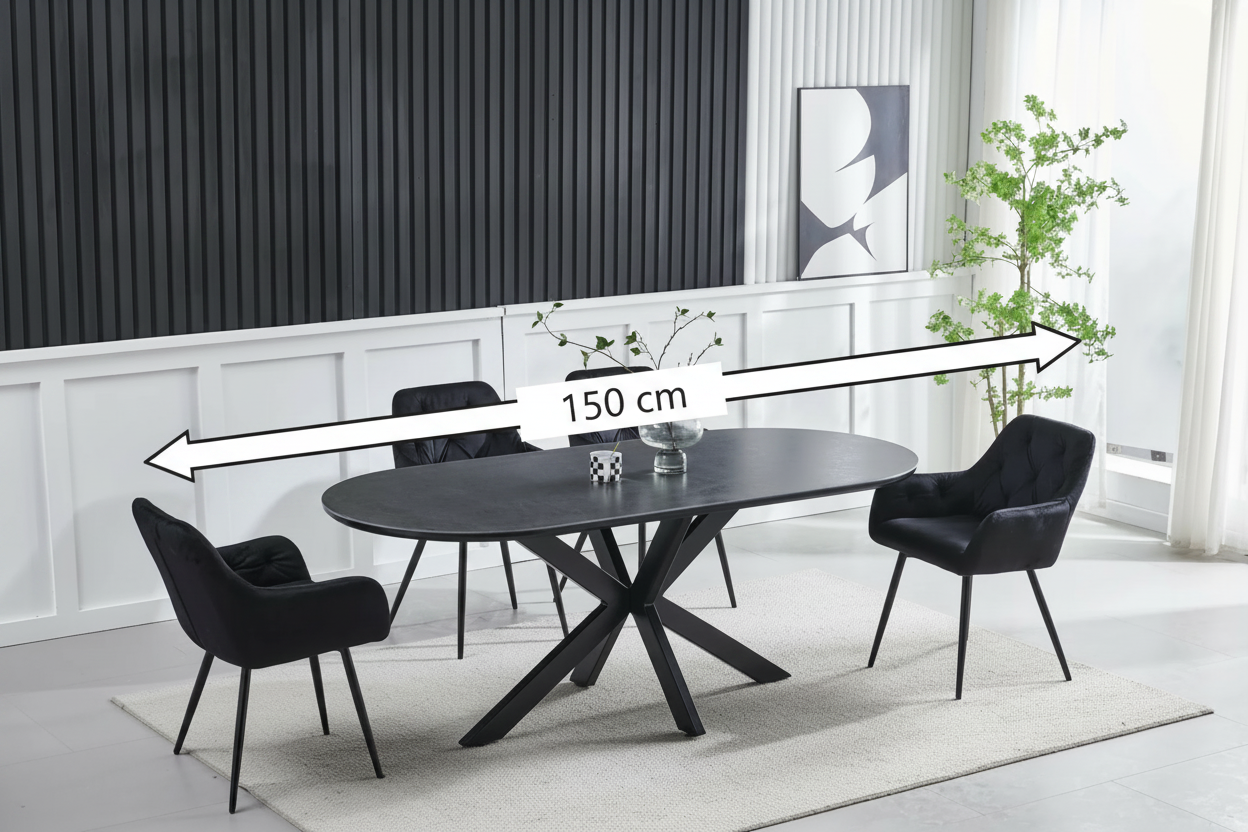 Table à manger OPHELIA plateau en céramique - Pied central croisé noir - 150 cm REF 71