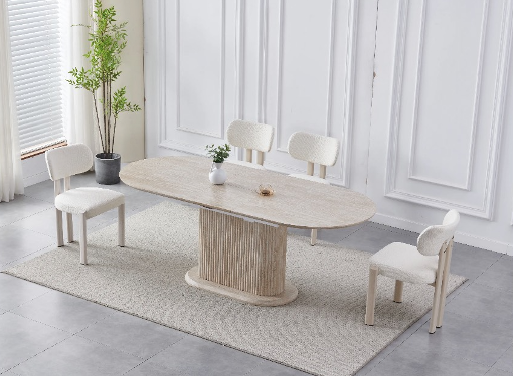 Table à manger rallonge Vanessa en travertin et céramique – 160 à 200 cm