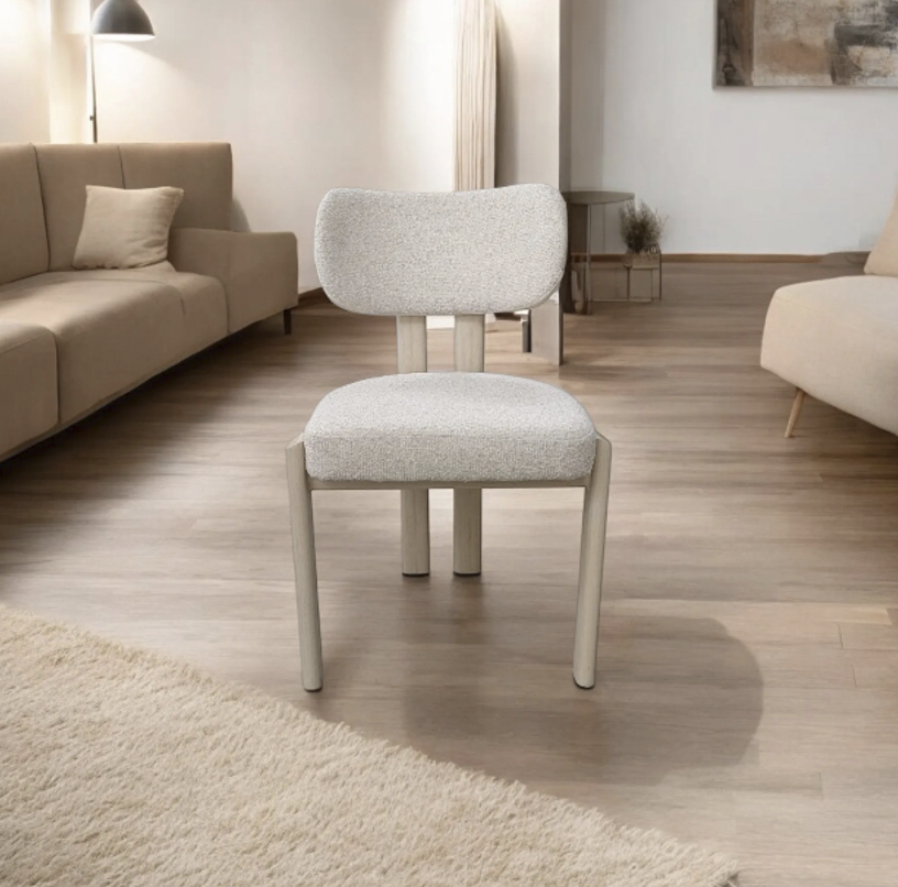 Table à manger JOSEPHINE plateau en céramique effet travertin - 180 cm + Chaises HERA Taupe Pieds travertin