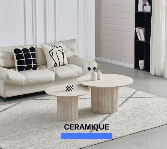 Table Basse Gigogne Duo Pila en Céramique Effet Travertin – Design Moderne et Fonctionnel