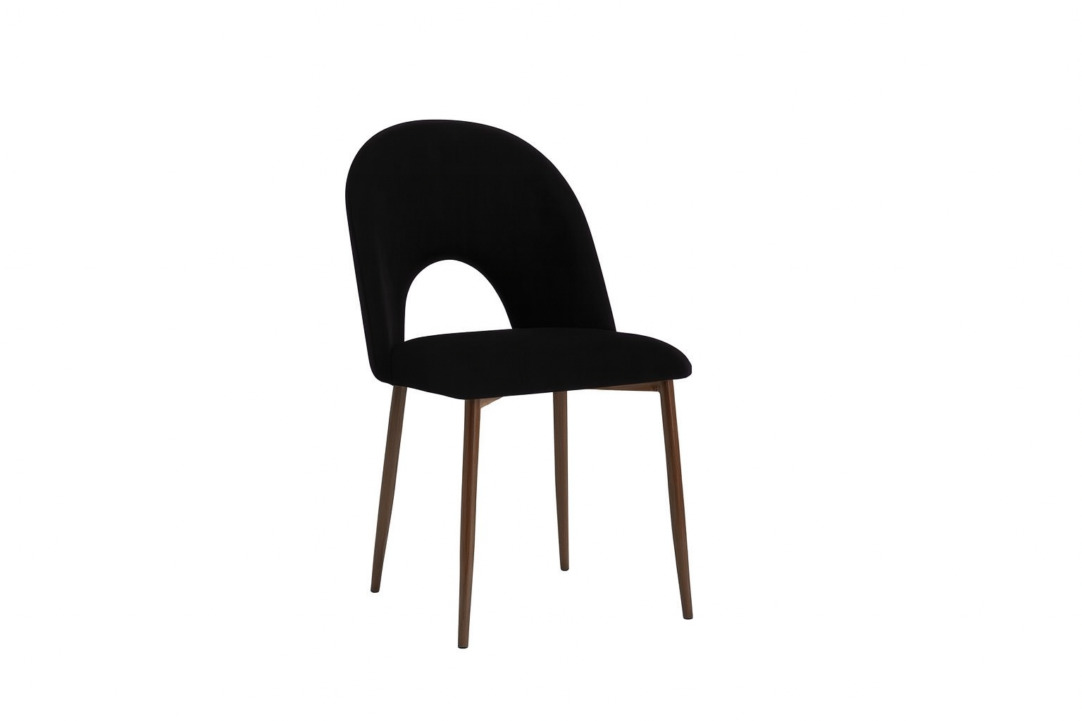 Chaise Teddy – Velours noir & pieds métal effet noyer