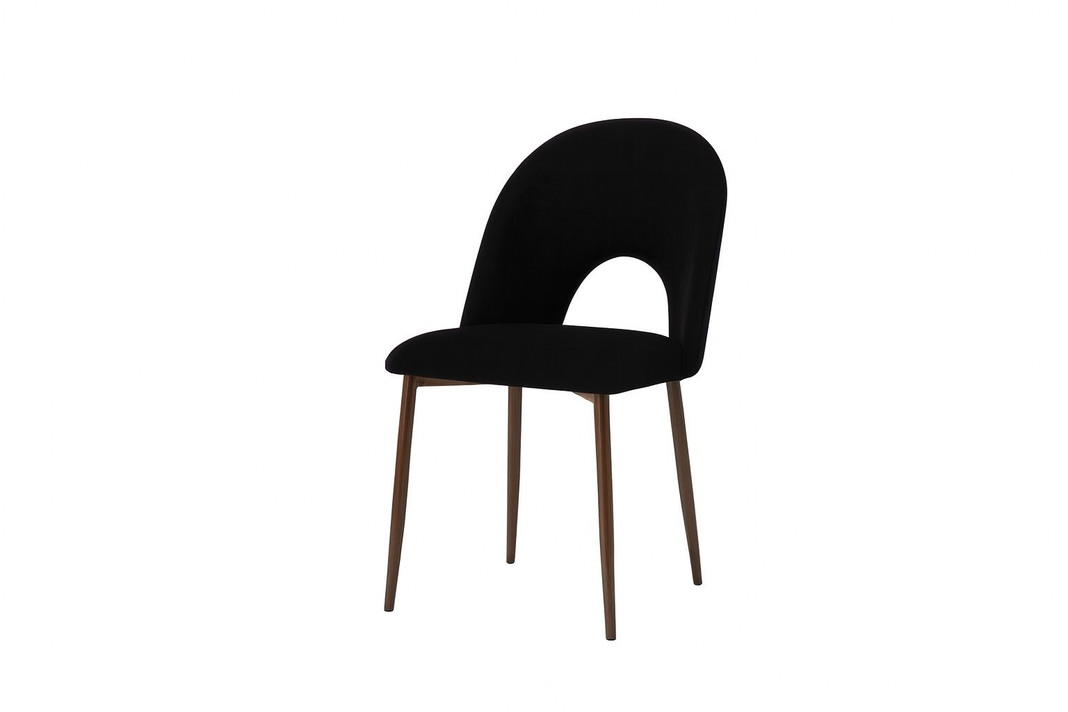 Chaise Teddy – Velours noir & pieds métal effet noyer REF 119