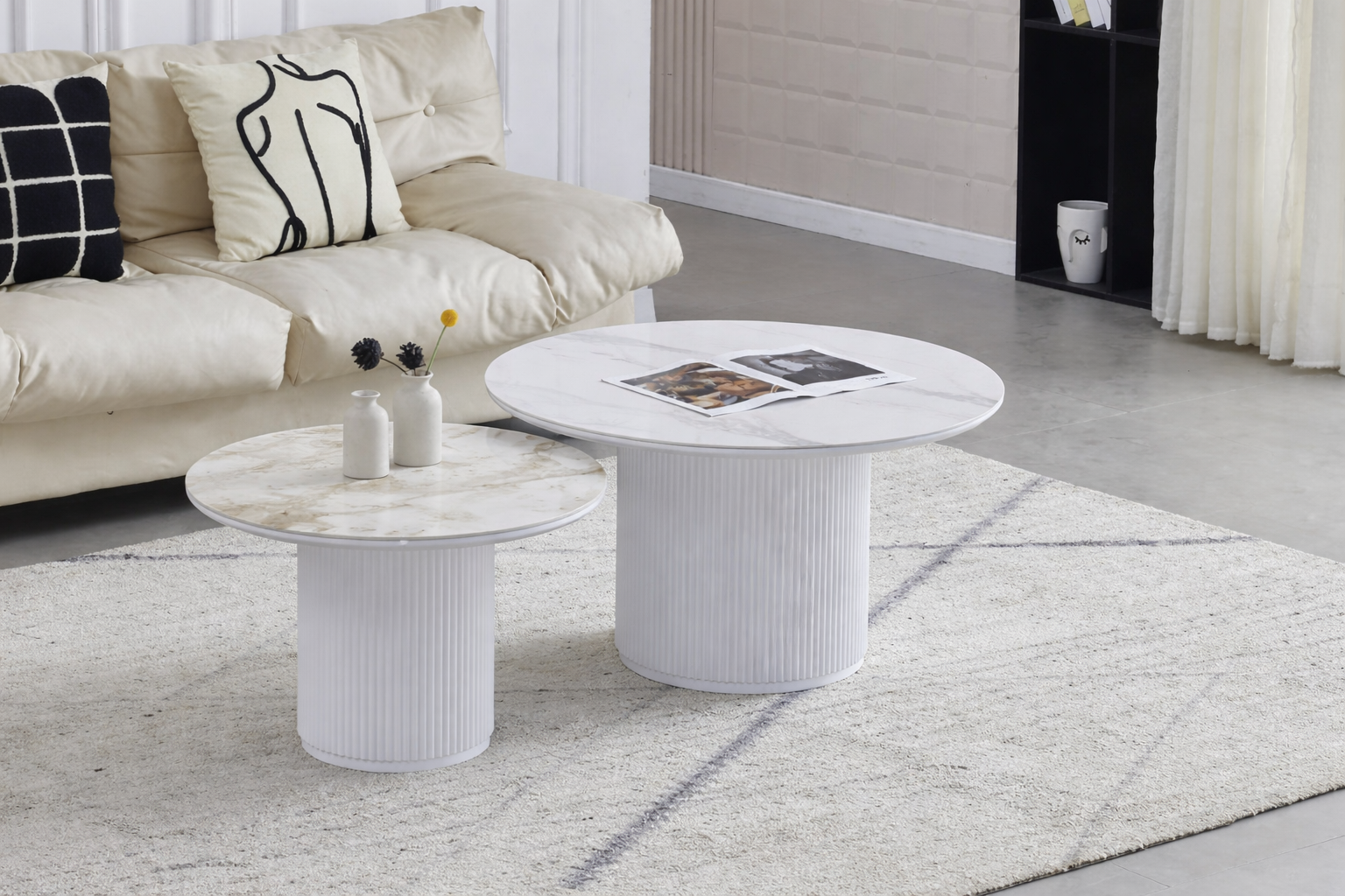 Table basse gigogne DUO PILA Blanc beige – Céramique SKU 94