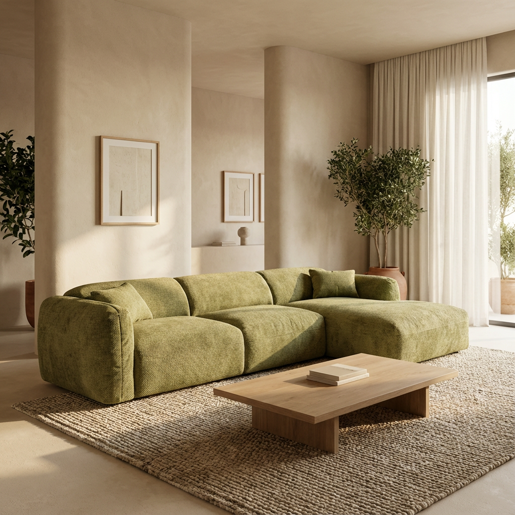 Canapé CLOUD - Tissu chenille vert olive