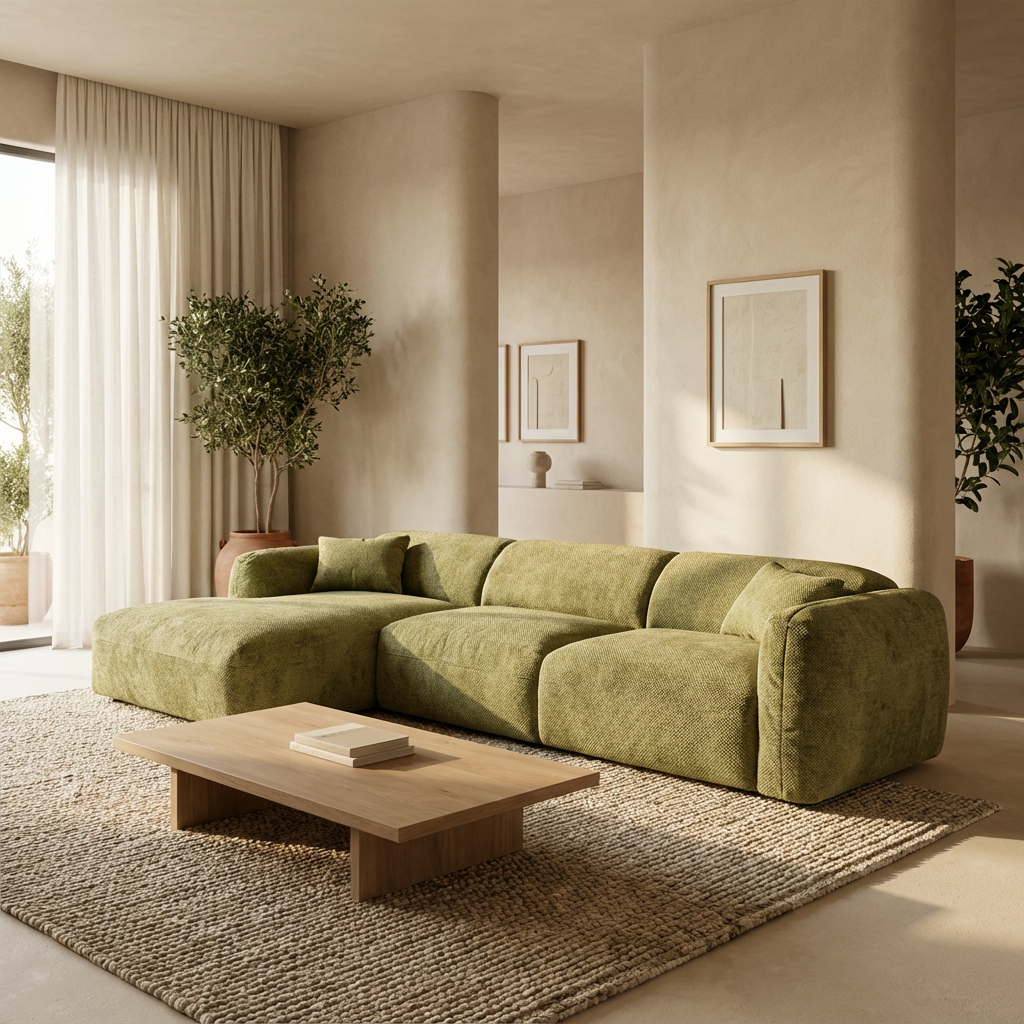 Canapé CLOUD - Tissu chenille vert olive