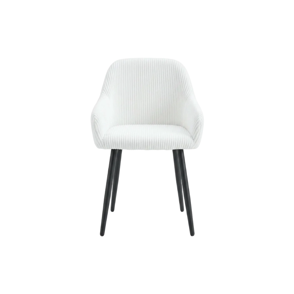 Chaise avec accoudoirs PEACH – Assise côtelée écru et pieds métal noir REF 108