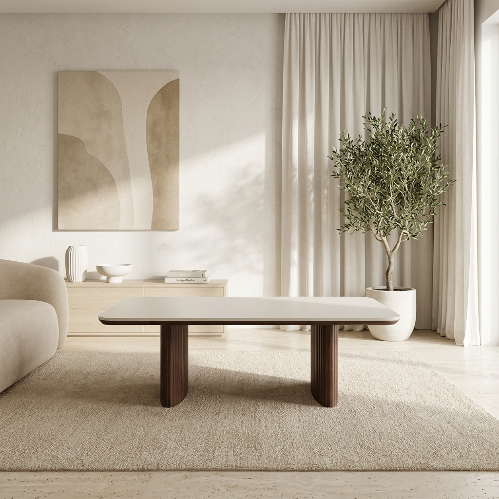 Table basse LUNA ceramic rectangle pied noyer plateau ceramic 10mm blanc cassé - sku 1010