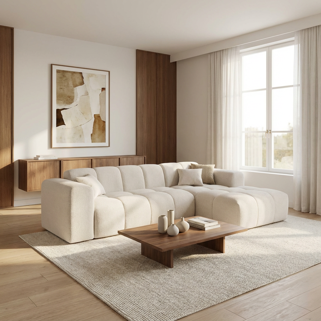 Canapé d’angle avec méridienne - CARO - Tissu misterio 04