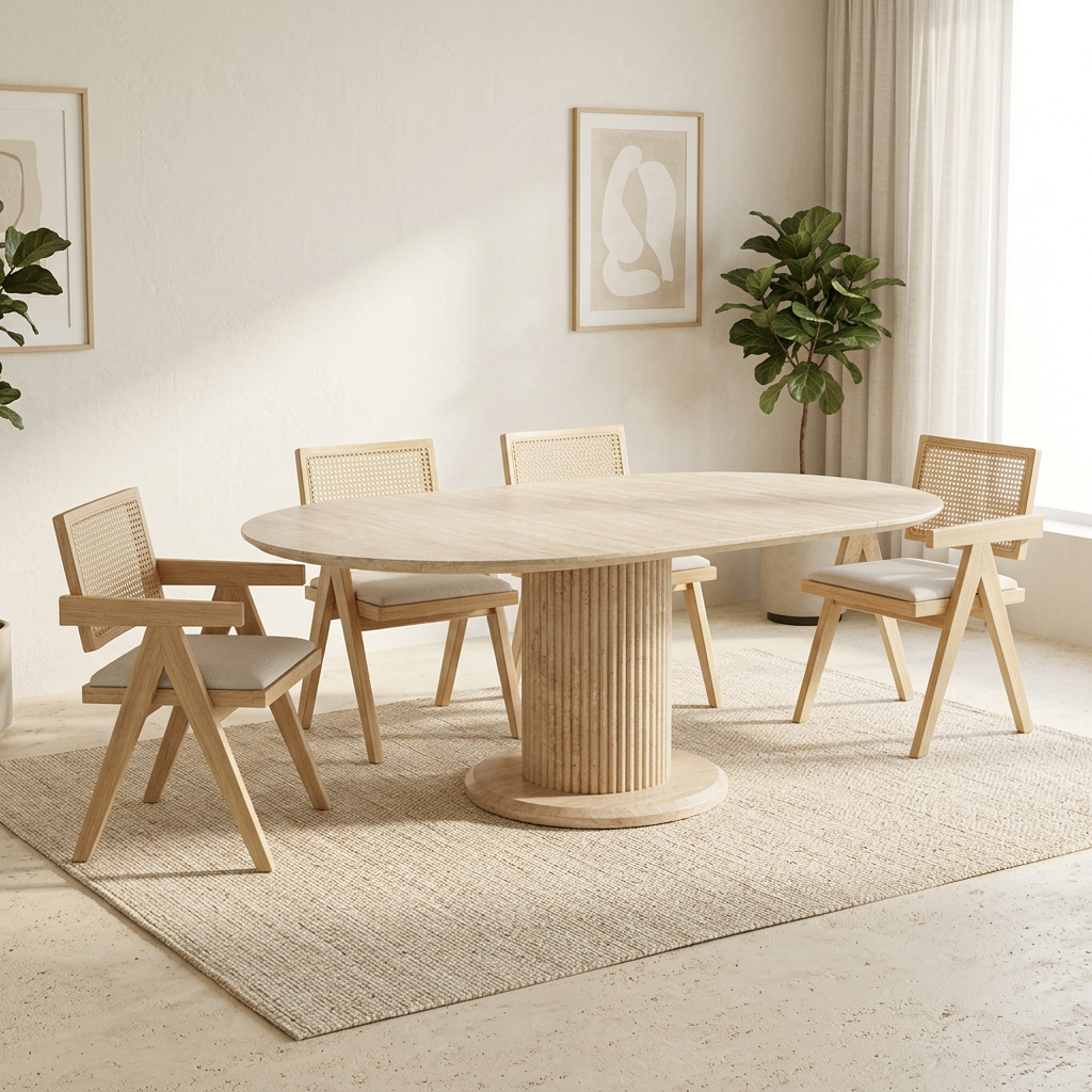 TABLE À MANGER RALLONGE CÉRAMIQUE SOFIA PIED TRAVERTIN REF 98
