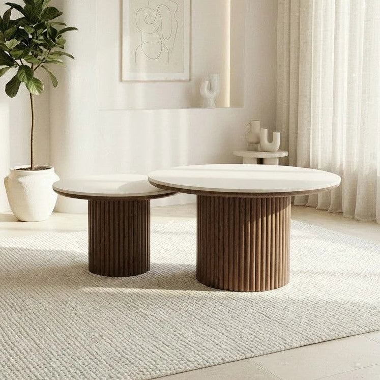 Table basse DUO PILA - Plateau céramique beige REF 1015