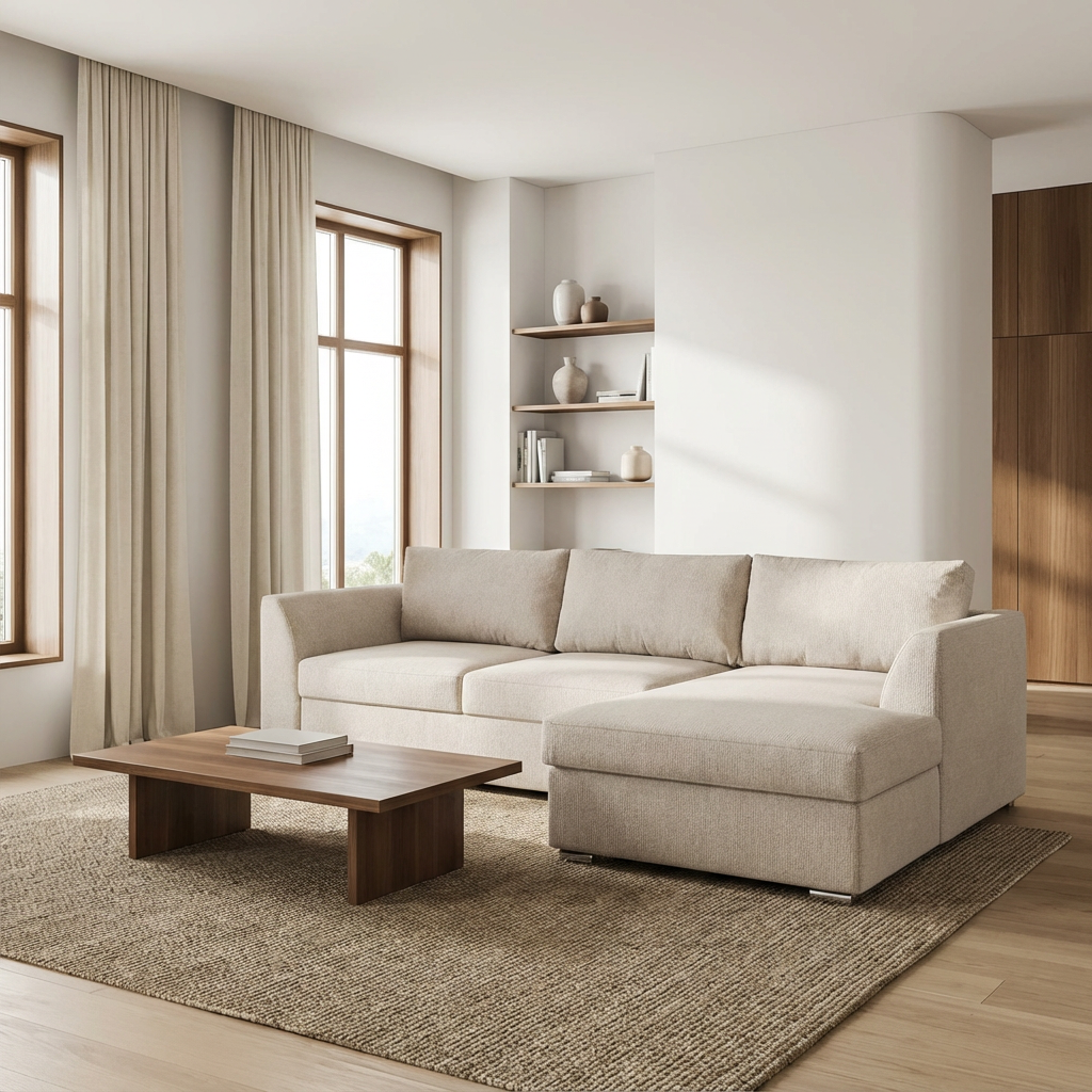 Canapé convertible avec coffre de rangement - TOSKANA - Tissu beige foncé (aragon 14)