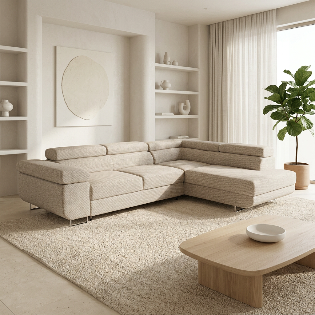 Canapé d'angle MARSEILLE convertible avec coffre de rangement - Tissu ELEMENT 17
