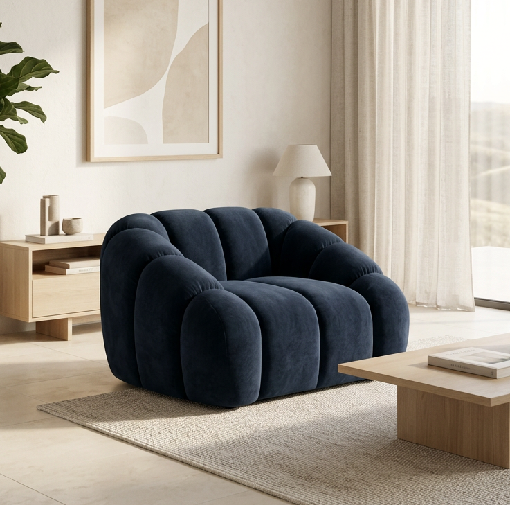 Fauteuil LUNA bleu nuit - Tissu MONOLITH 77