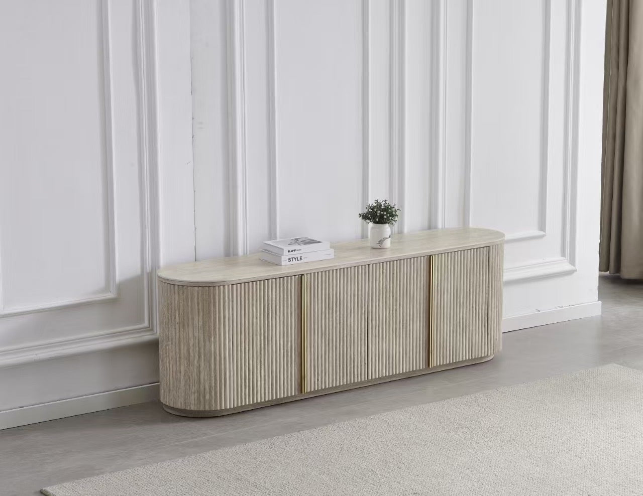 Meuble TV en travertin céramique 180 cm – Design moderne et élégant