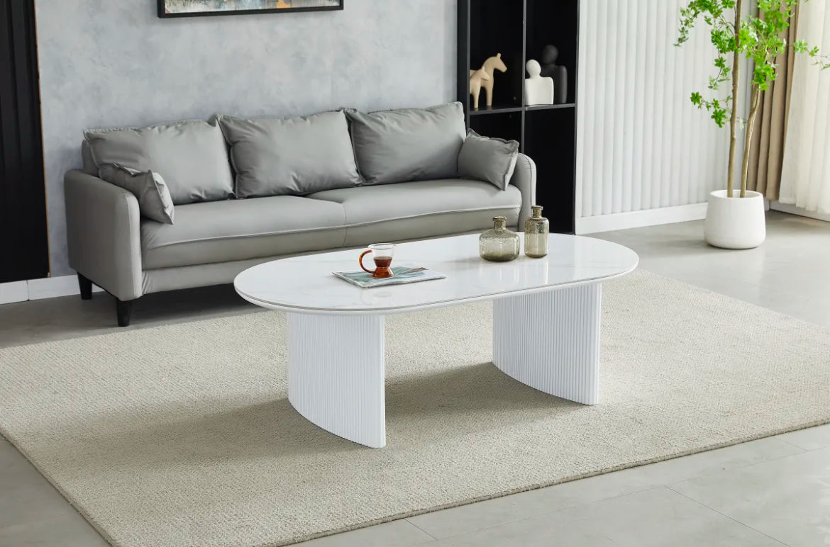 TABLE BASSE JOSEPHINE CERAMIQUE MARBRE BLANC