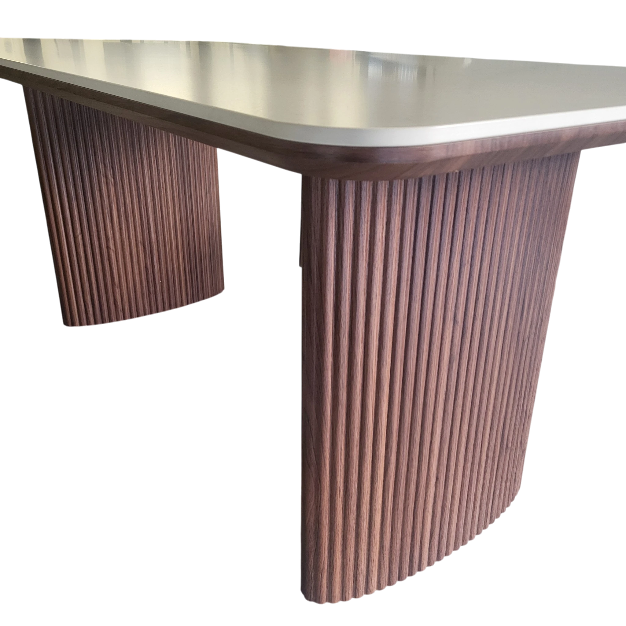 Table à manger rectangle LUNA en céramique - 180cm - Pied noyer plateau ceramic 10mm blanc cassé- REF 1009