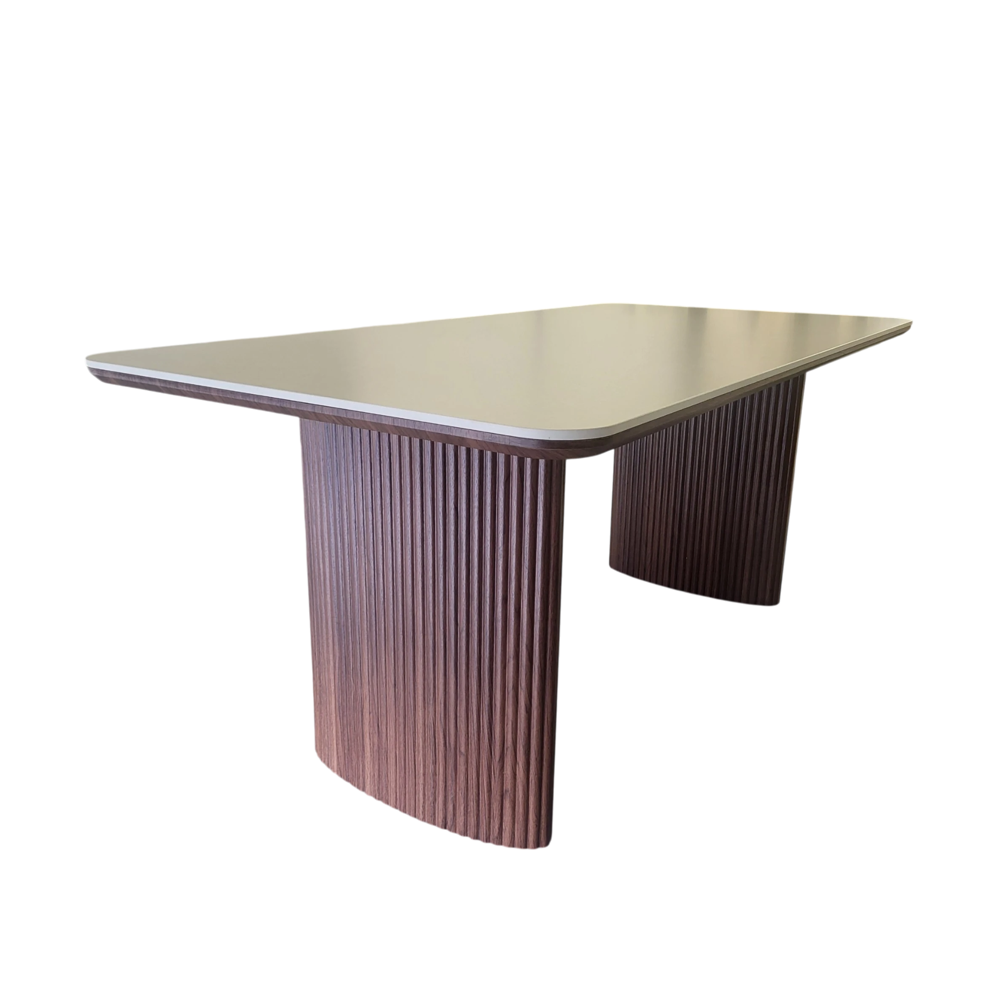 Table à manger rectangle LUNA en céramique - 180cm - Pied noyer plateau ceramic 10mm blanc cassé- REF 1009