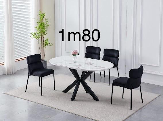 TABLE A MANGER OPHELIA PLATEAU BLANC GRIS PIEDS NOIR - 180