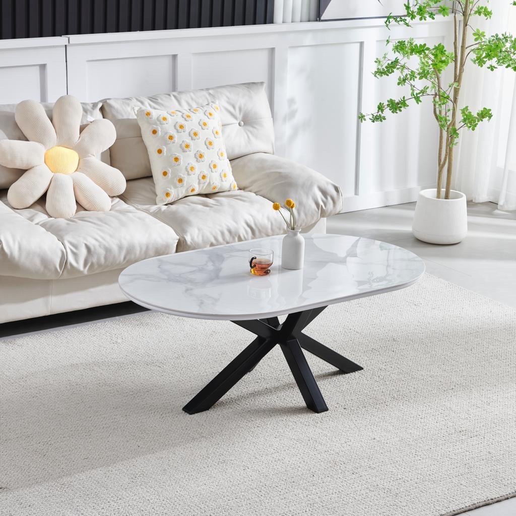 TABLE BASSE OPHELIA MARBRE BLANC GRIS PIEDS NOIR