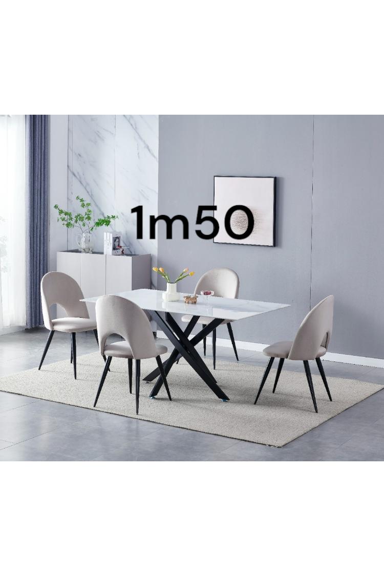 TABLE A MANGER OLIVIA MARBRE BLANC GRIS PIEDS NOIR - 150