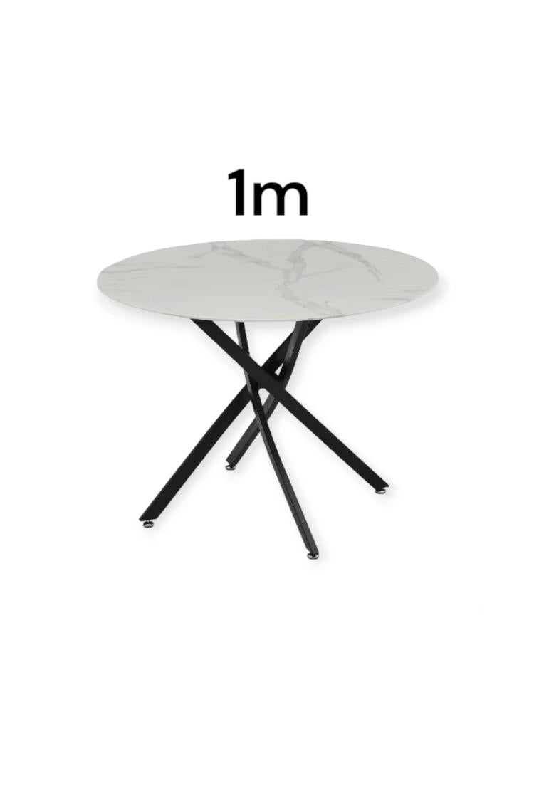 TABLE A MANGER RONDE OLIVIA MARBRE BLANC GRIS PIEDS NOIR - 100cm