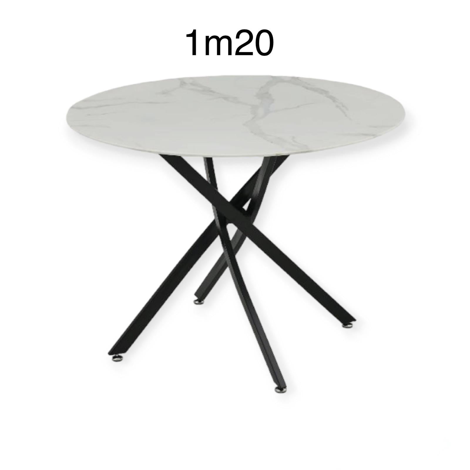 TABLE A MANGER RONDE OLIVIA MARBRE BLANC GRIS PIEDS NOIR - 120cm