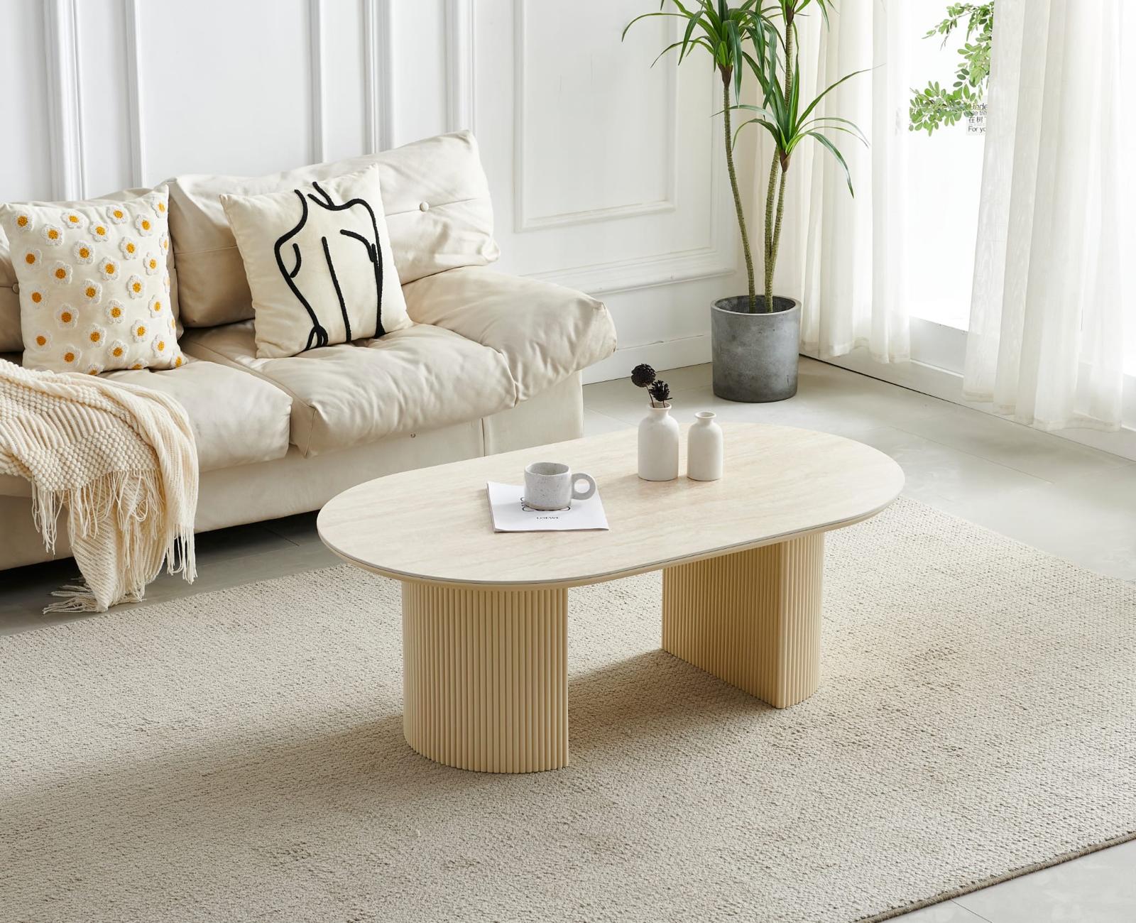 TABLE BASSE CERAMIQUE EFFET TRAVERTIN 120