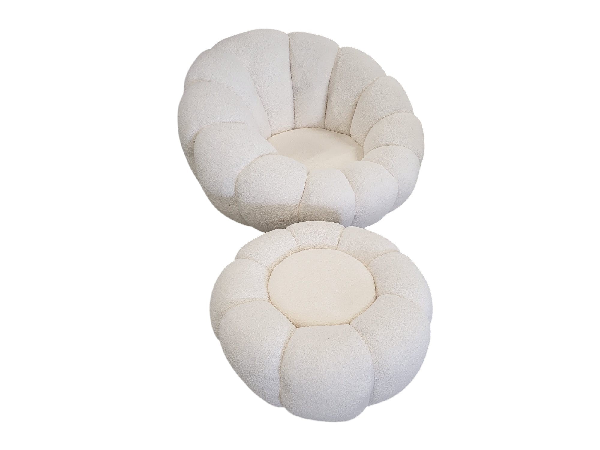 FAUTEUIL PIVOTANT AVEC POUF LAINE BOUCLEE COZY
