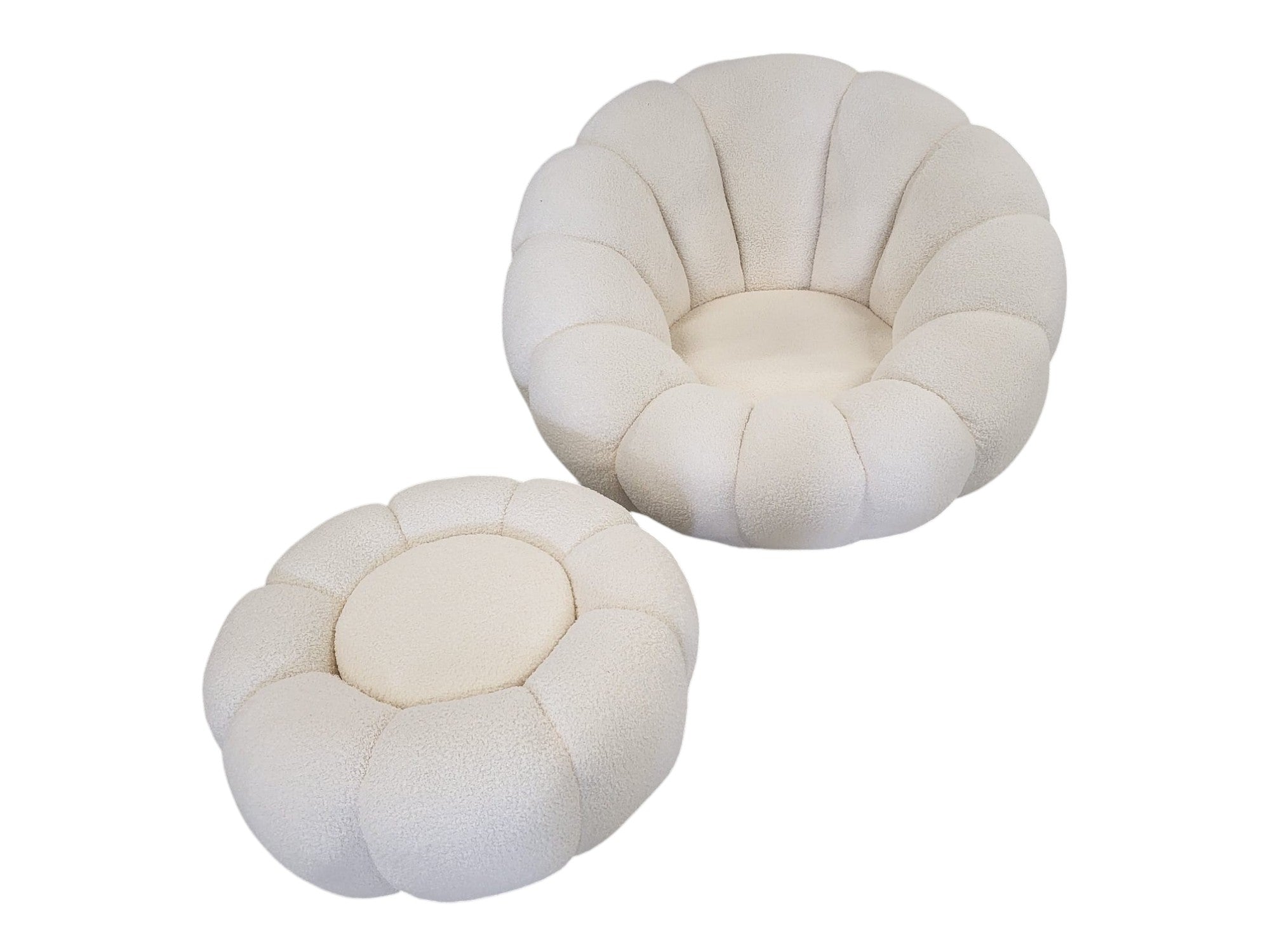 FAUTEUIL PIVOTANT AVEC POUF LAINE BOUCLEE COZY