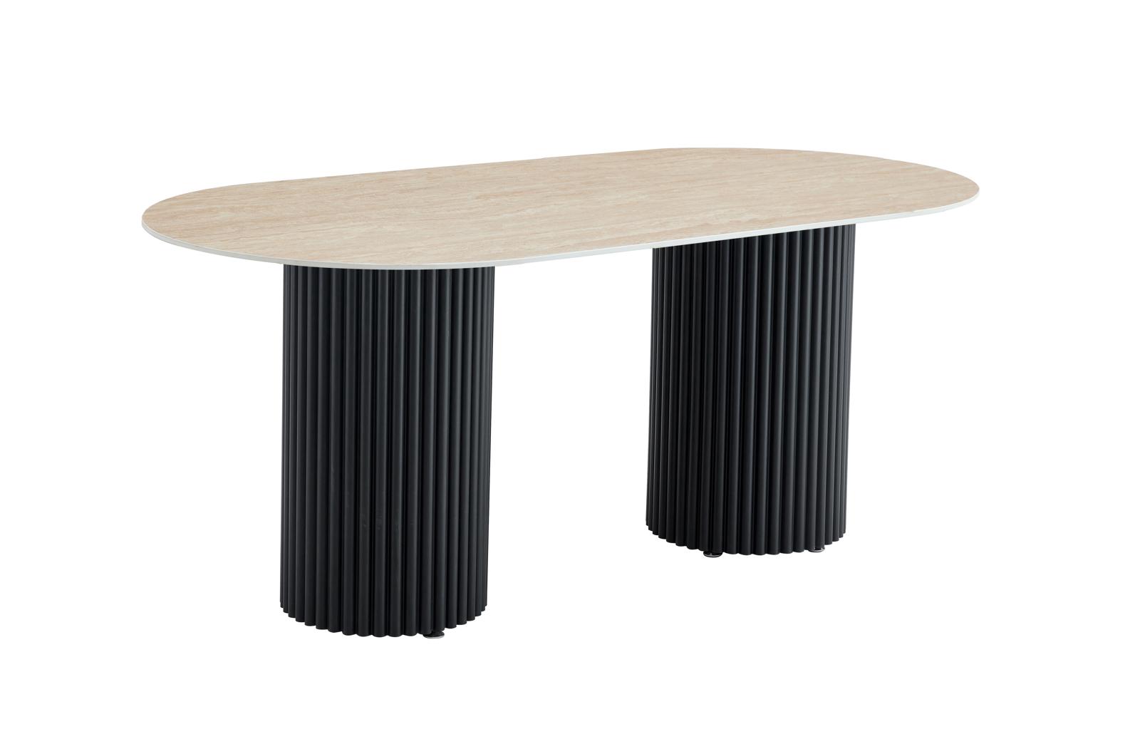 Table à manger Keysha – Métal noir & céramique effet travertin