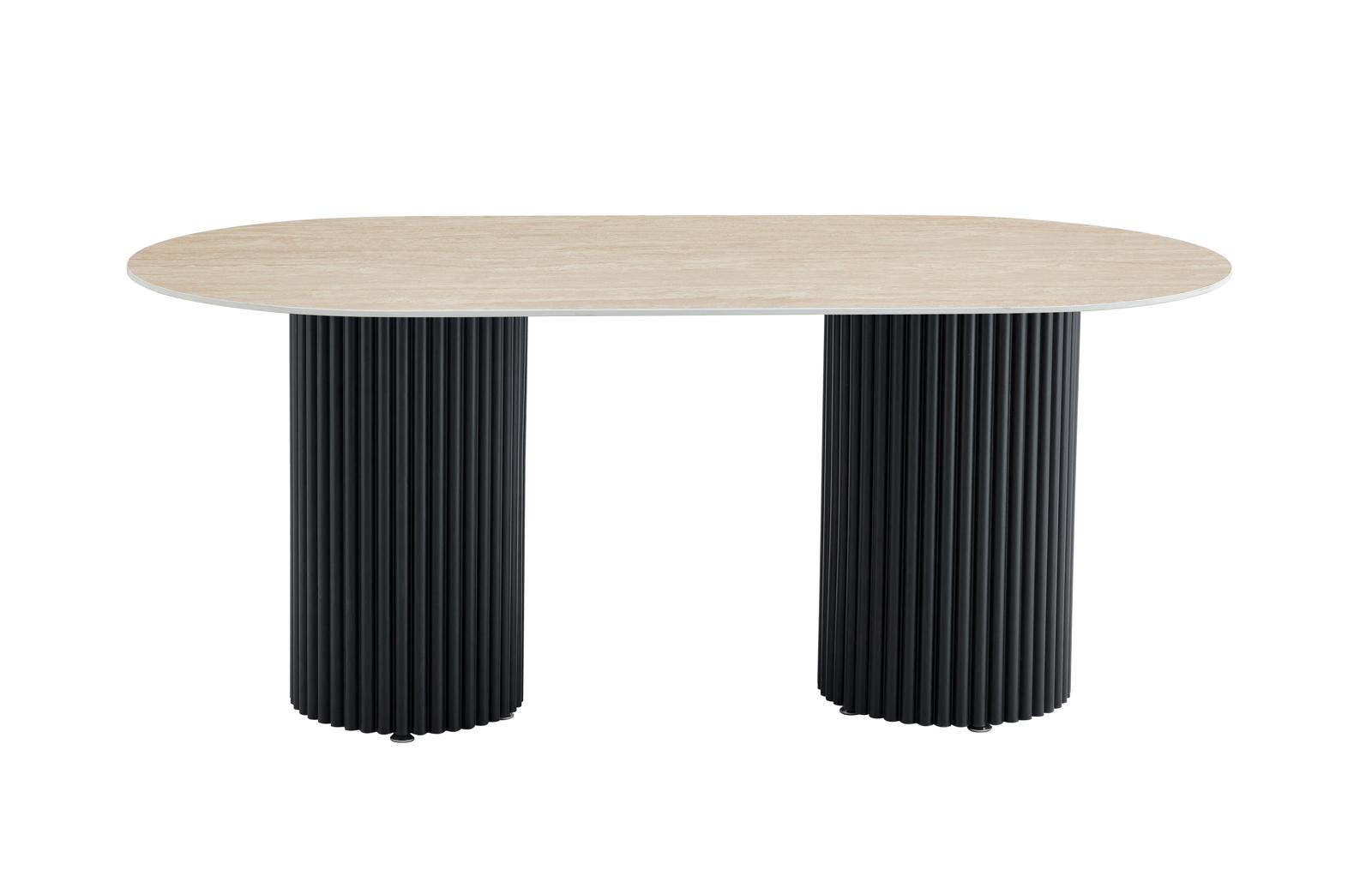 Table à manger Keysha – Métal noir & céramique effet travertin