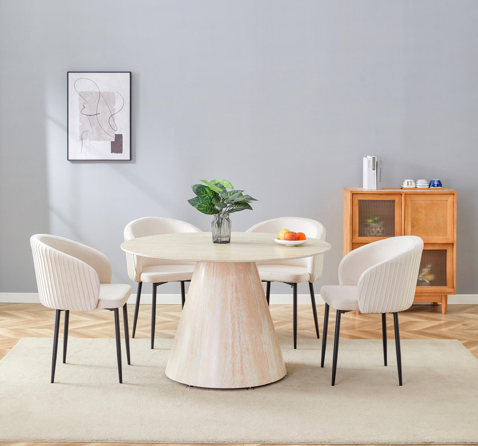 Table repas Rosalia – Pied effet travertin & plateau céramique 120 cm