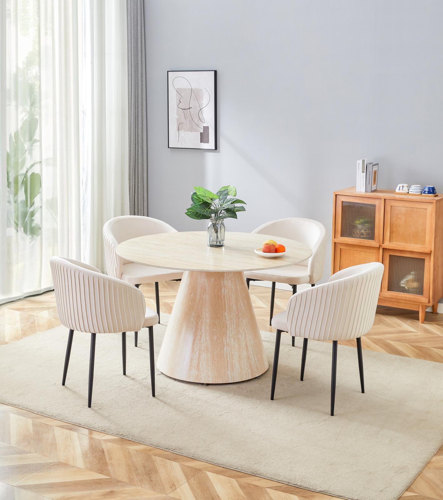 Table repas Rosalia – Pied effet travertin & plateau céramique 120 cm