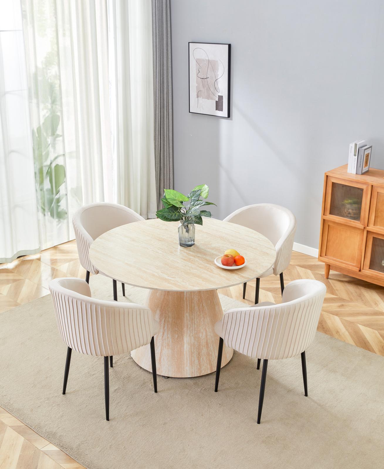 Table repas Rosalia – Pied effet travertin & plateau céramique 120 cm