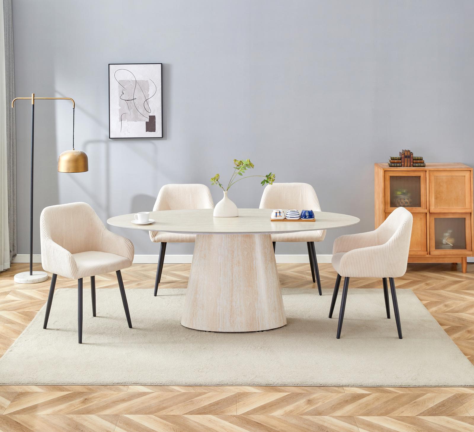 Table repas Ova – Effet travertin & plateau céramique 180 cm