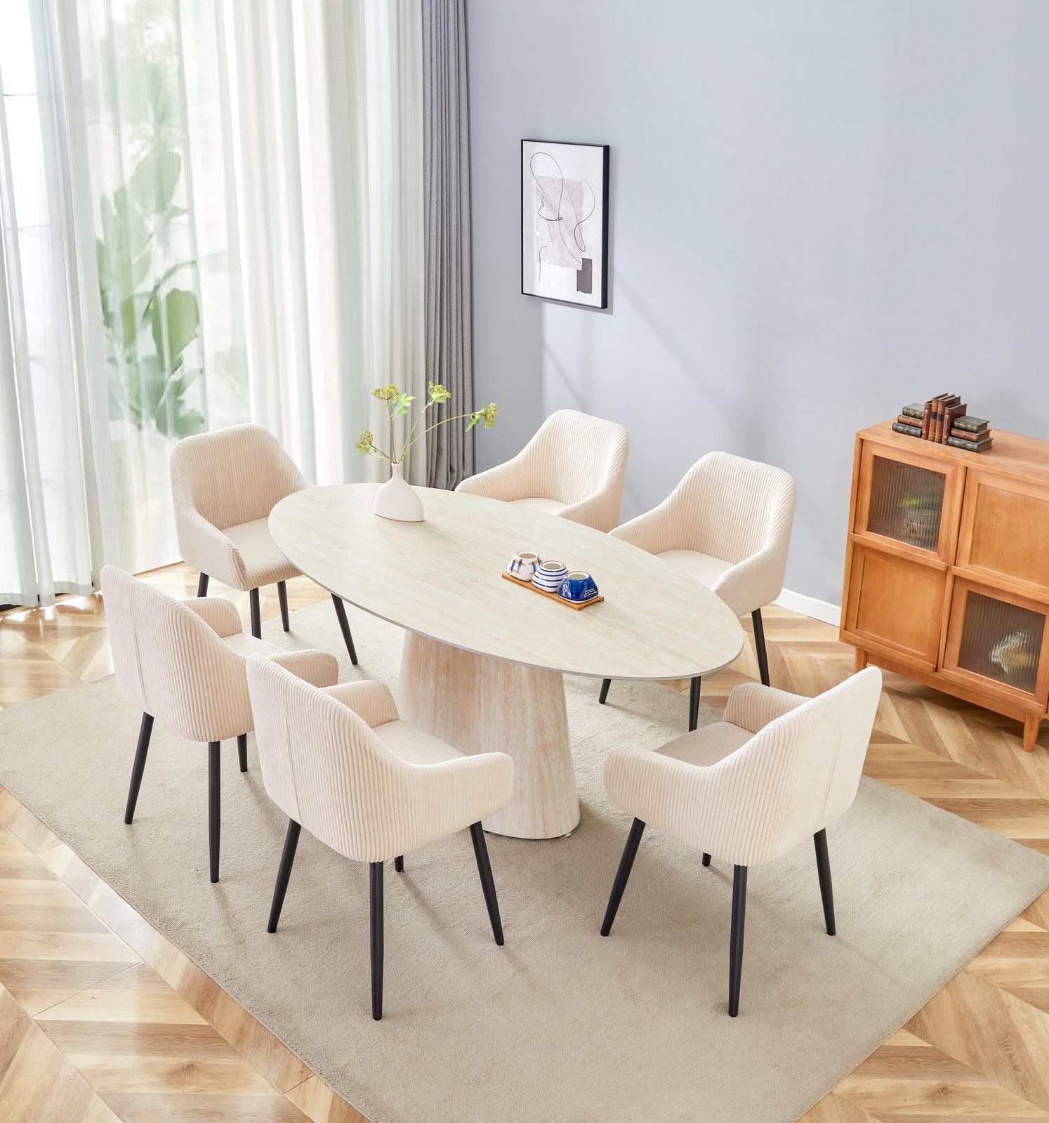 Table repas Ova – Effet travertin & plateau céramique 180 cm