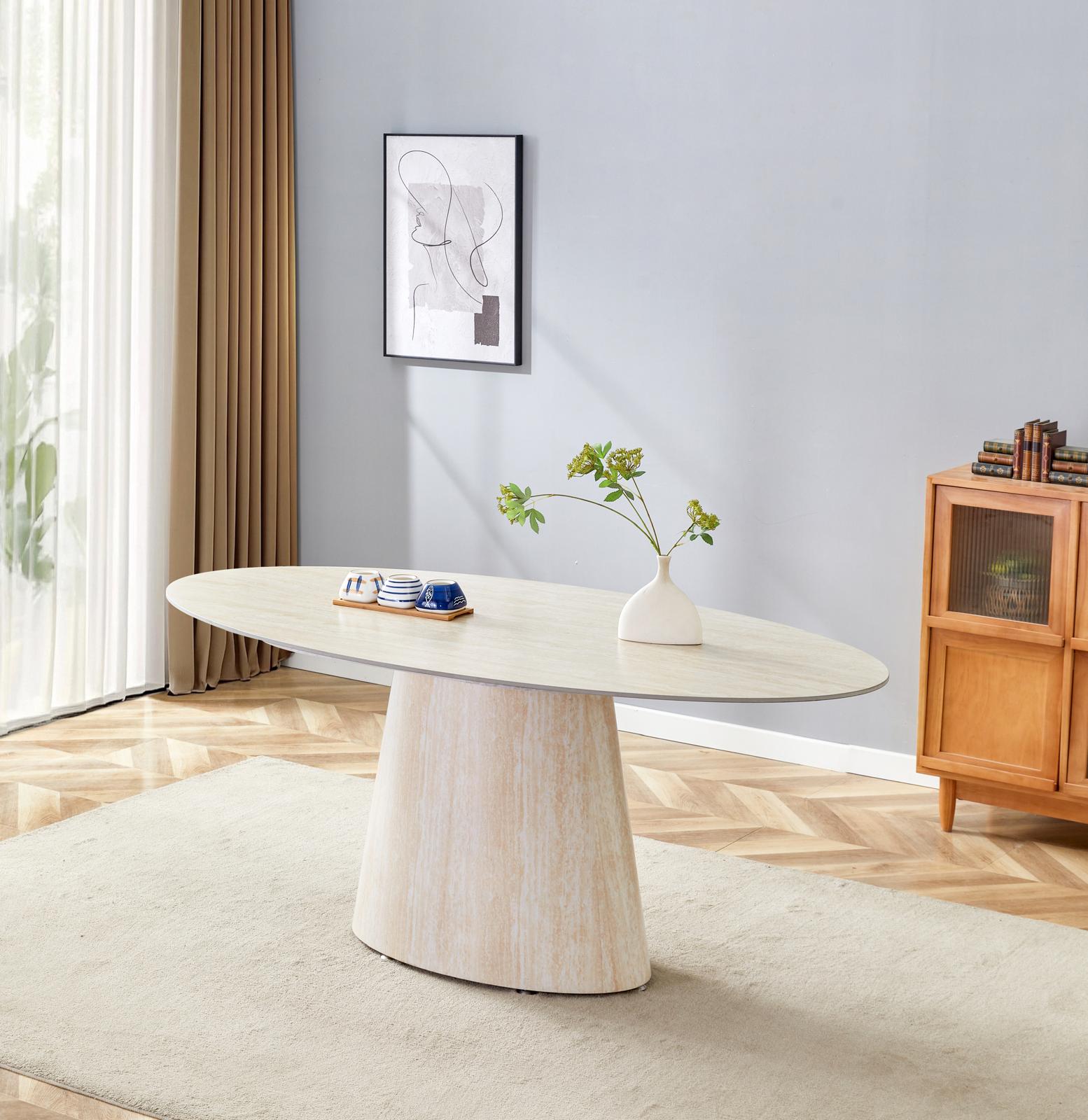 Table repas Ova – Effet travertin & plateau céramique 180 cm