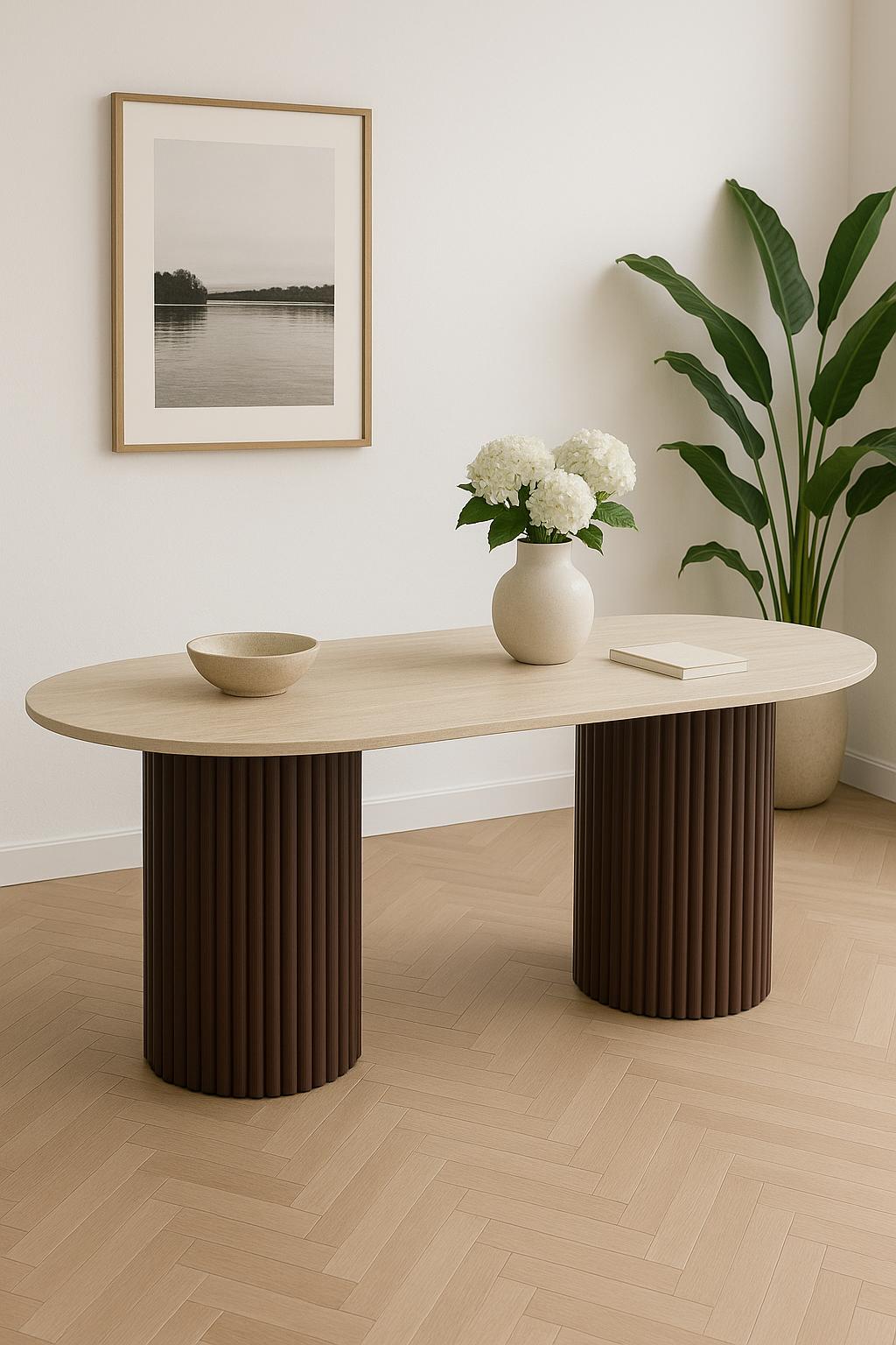 Table à manger Keysha – Pieds travertin & plateau céramique mat 180 cm