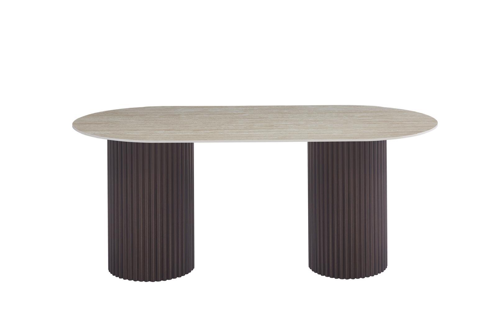 Table à manger Keysha – Pieds travertin & plateau céramique mat 180 cm