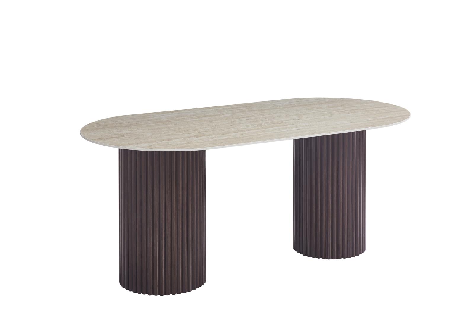 Table à manger Keysha – Pieds travertin & plateau céramique mat 180 cm