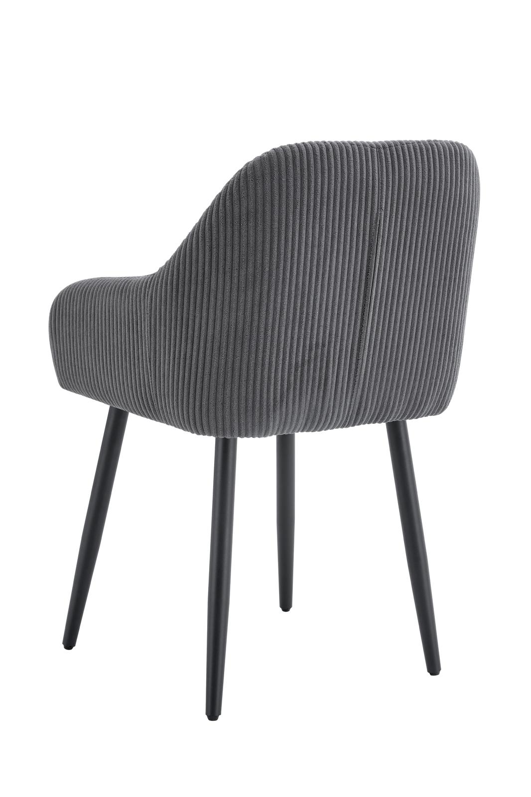 Chaise Peach avec accoudoirs – Côtelée grise & pieds métal noir