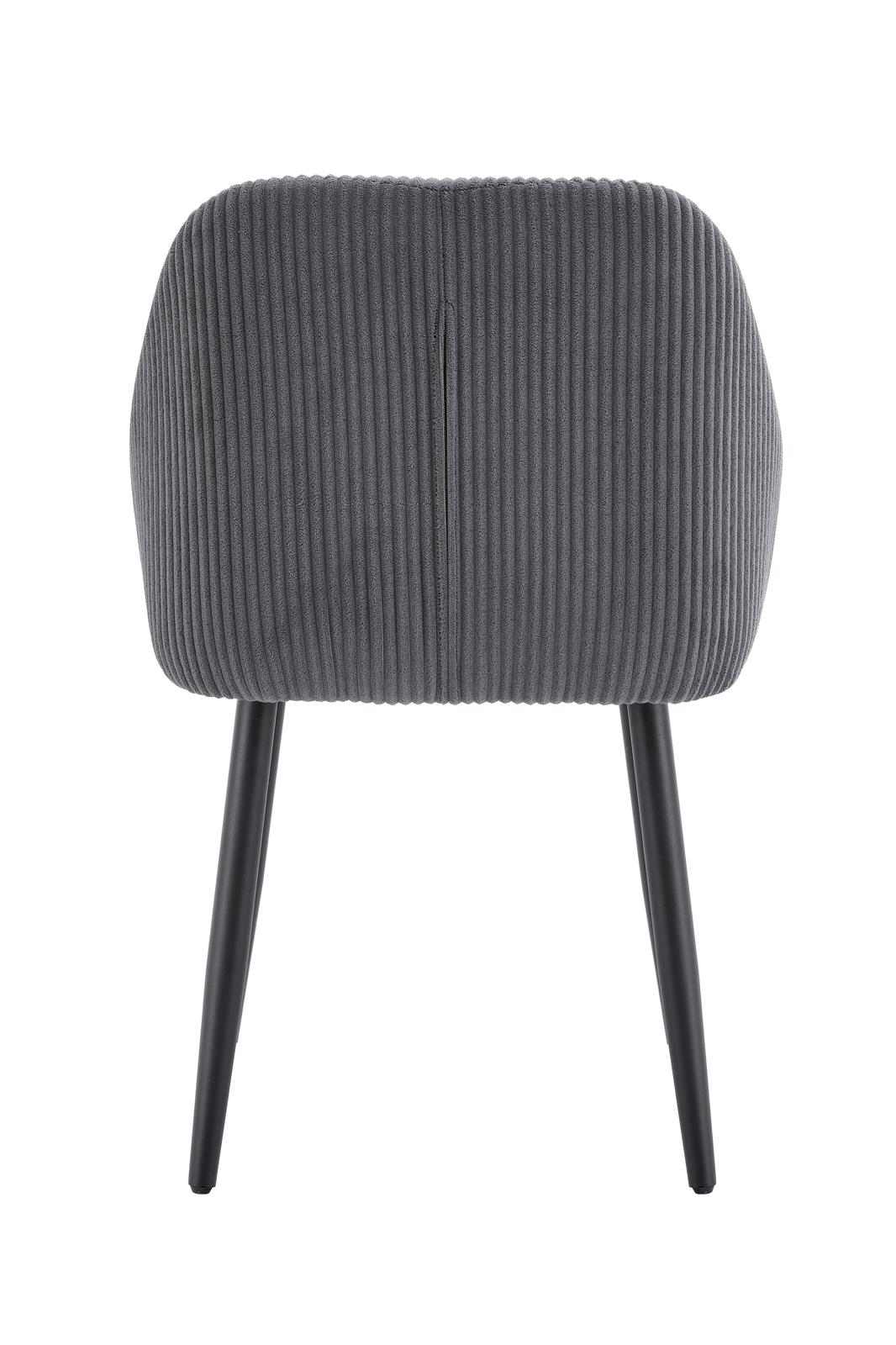 Chaise Peach avec accoudoirs – Côtelée grise & pieds métal noir