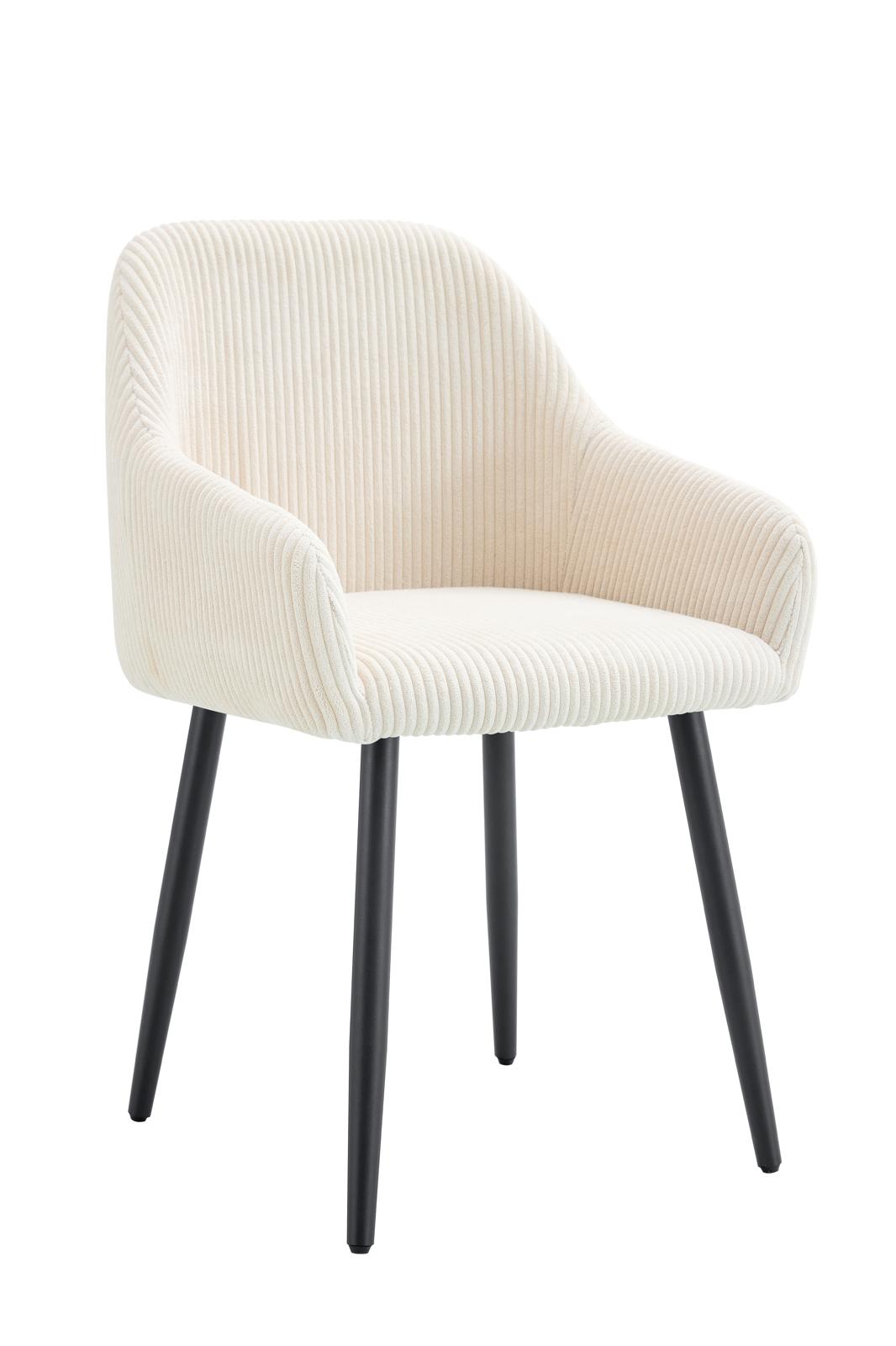 Chaise Peach avec accoudoirs – Côtelée beige & pieds métal noir