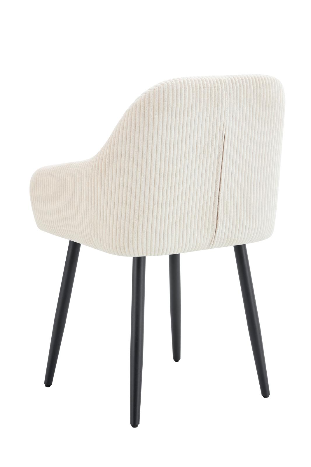 Chaise Peach avec accoudoirs – Côtelée beige & pieds métal noir